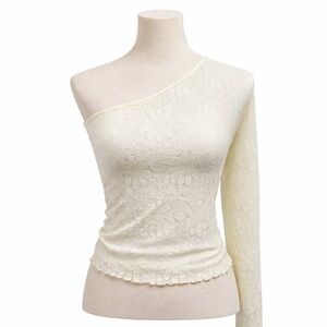 Urban Outfitters Cream Lace One Shoulder Long Sleeve Top Size M